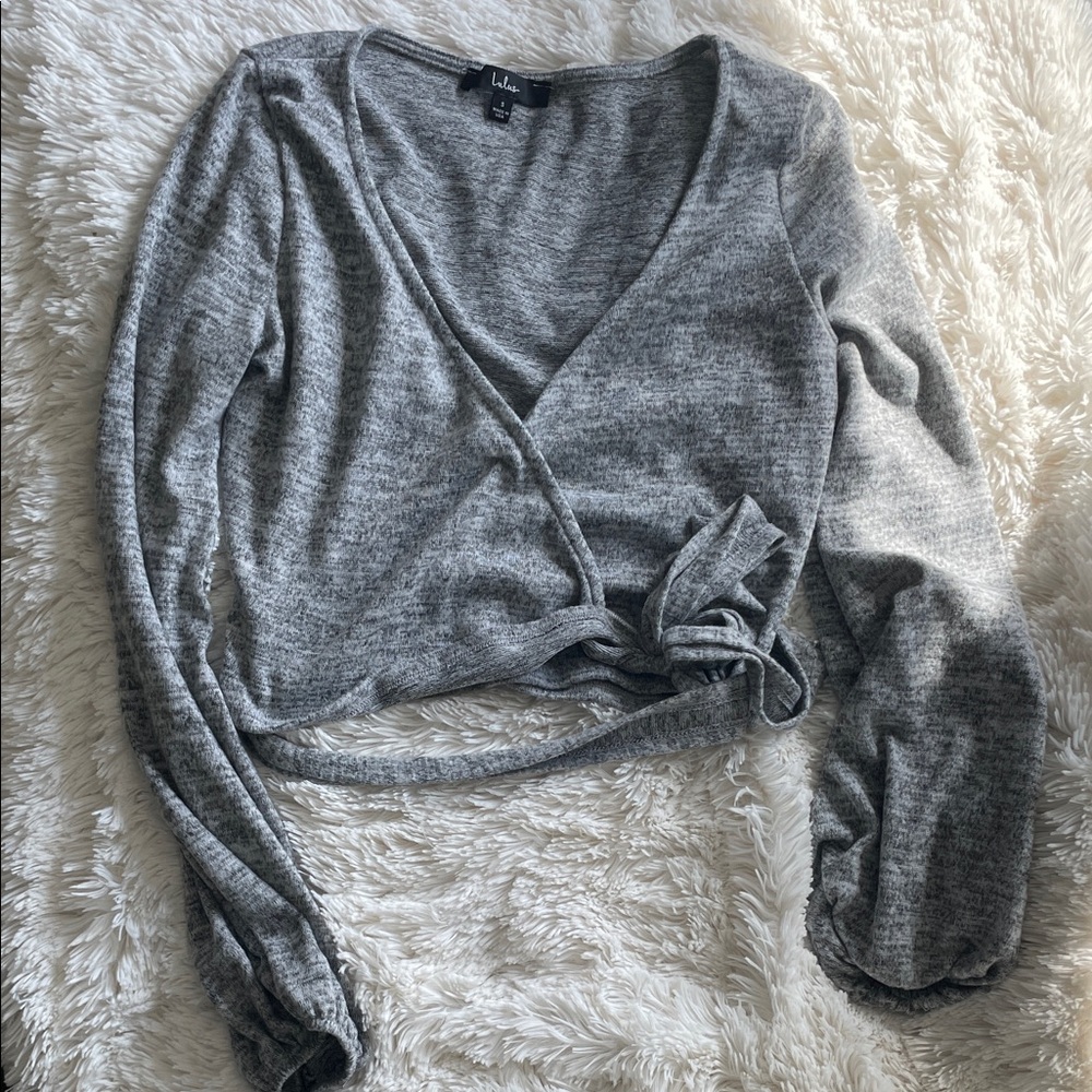Lulu's Heather Gray Wrap Blouse